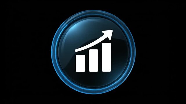 Adobepremiumvideo Analysis Icon with Rising Bar Graph and Arrow in Blue Circle