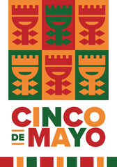 Fototapeta premium Cinco de Mayo in Mexico. Traditional mexican fiesta in May. National happy holiday with carnival, festival and parade. Latin american and spanish pattern. Illustration with sombrero. Vector poster