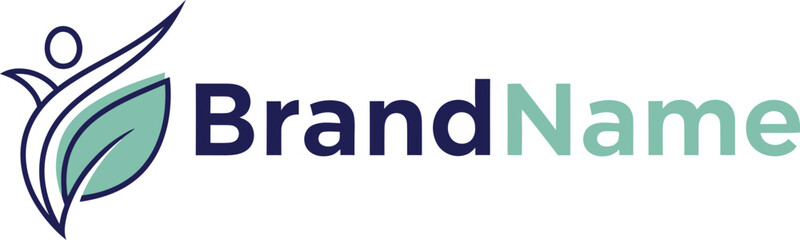 Obraz premium Stylized Brand Name Logo with Leaf Element and Abstract Human Figure.