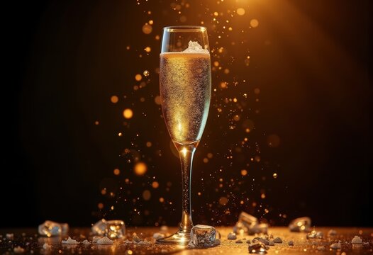 Cascading Champagne Bubbles in Flute Glass Capturing Sparkling Moments of Black Tie Elegance