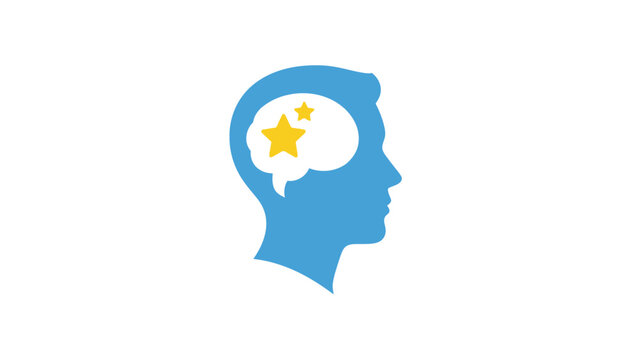 Blue human head with shining brain.