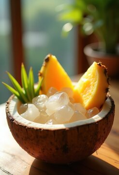 Coconut Water Yoga Retreat Refreshment Tropical Fruit Garnish Zen Clarity Mood Relaxation