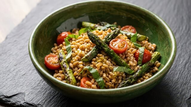Hearty Farro Salad with Roasted Asparagus and Cherry Tomatoes, A Flavorful and Nutritious Meal
