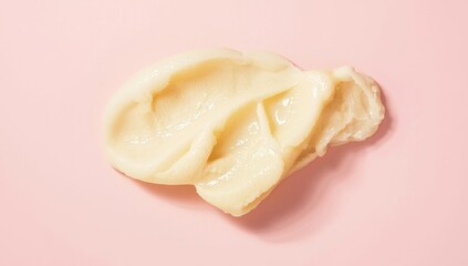 Naklejka premium Cosmetic butter's creamy texture on a pink backdrop, highlighting its richness