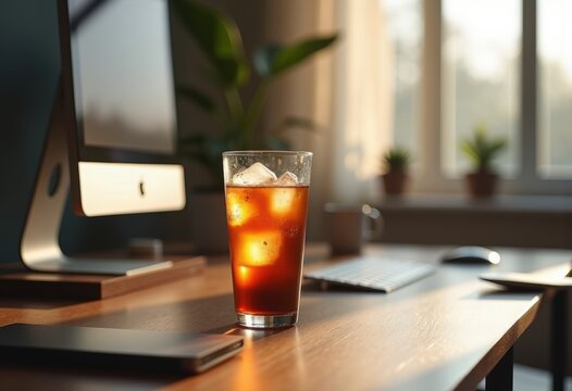 Chilled Cold Brew Coffee Ice Cubes Minimalist Office Workspace Modern Aesthetic Inspiration