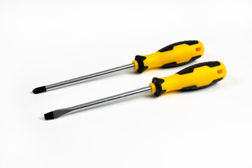 A set of screwdrivers on a white background.
