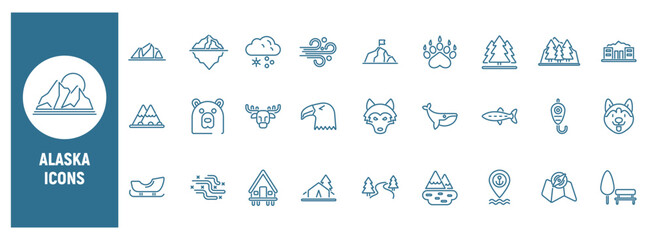 Alaska nature and wildlife line icon set © Hito4i