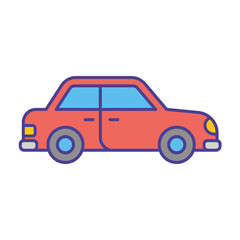 Fototapeta premium Simple red car icon in side view flat design transportation graphic