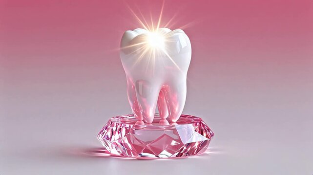 Tooth on diamond pedestal with glowing light