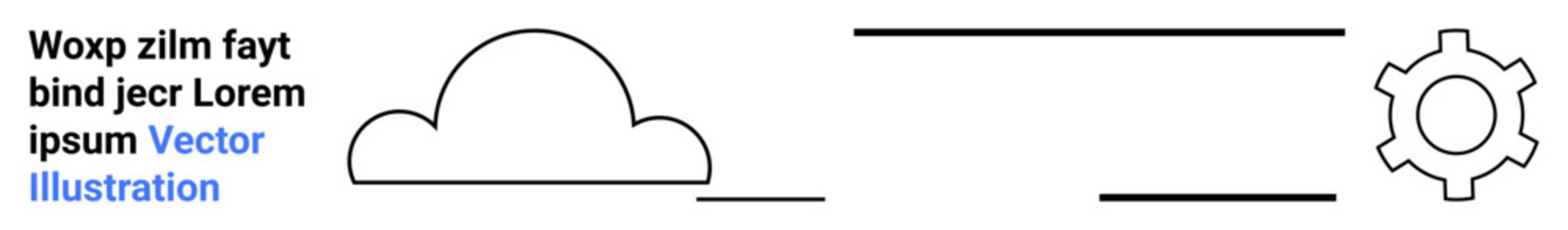 Black outline of a cloud with parallel lines leading to a gear symbol, representing connectivity, cloud computing, or automation. Ideal for technology, data processing, cloud service, innovation