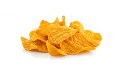 Fototapeta premium Mango slices, vacuum-fried and isolated on white; ideal for design or commercial use