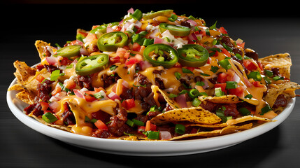Loaded nachos with melted cheese and jalapenos