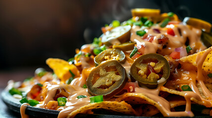 Loaded nachos with melted cheese and jalapenos
