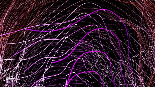 L&iacute;neas de luz moradas en loop 4K, curvas abstractas tipo light trails, fondo futurista para motion graphics