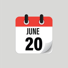 June Twentieth Calendar Date Icon