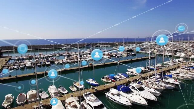 Animation of network of connections with icons over port