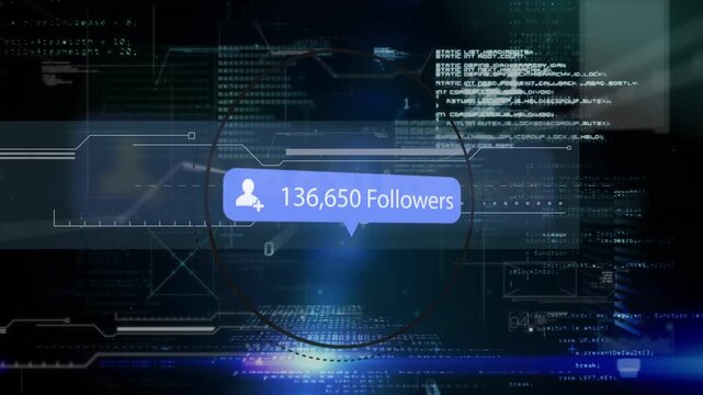 Unique digital video of coding scripts with interface and increasing social media followers