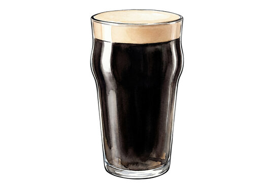 watercolor irish dry stout or dark porter beer in a pint glass isolated illustration