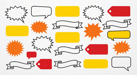 Obraz premium Blank label shapes collection starburst speech bubbles ribbons tags promotional badge templates