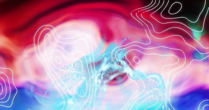 Animation of topography patterns moving over colorful liquid shapes patterns textured background