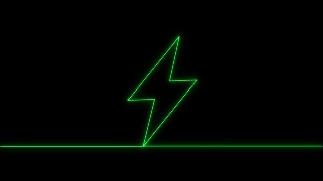 Green Neon Lightning Bolt on Black Background electricity