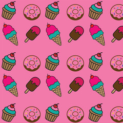 Sweet Desserts Cupcakes Ice Cream Pattern