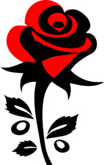 simple black and red graphic drawing flower rose, logo, design