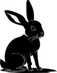 simple black graphic drawing of one rabbit, decorative element, logo