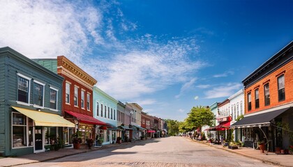 Fototapeta premium vibrant main street storefronts showcase thriving small businesses under a sunny sky embodying community and entrepreneurial spirit