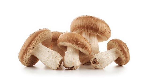 Shiitake mushrooms (Lentinus edodes) against a white backdrop