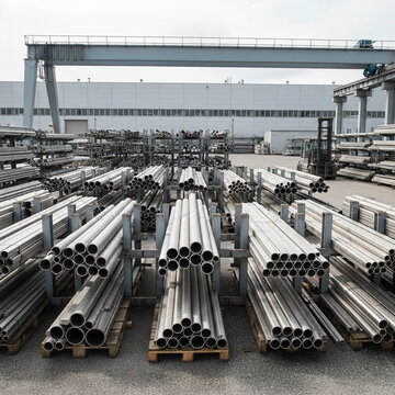 Stoccaggio industriale di tubi in acciaio inox all'aperto