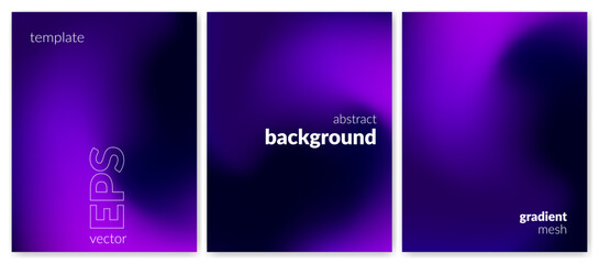 Fototapeta premium Abstract liquid background set. Gradient mesh. Effect blend purple color. Blurred fluid colorful mix. Modern design template for web cover, header, ad banner, poster, brochure, flyer. Vector image