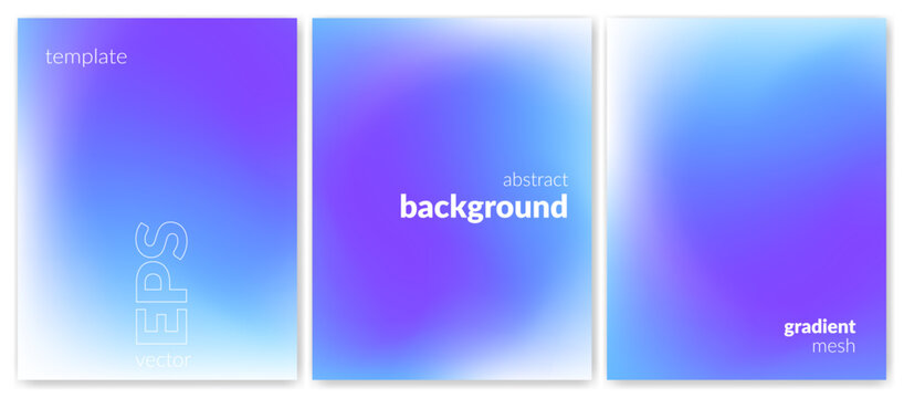 Abstract liquid background set. Gradient mesh. Effect blend light blue color. Blurred fluid colorful mix. Modern design template for web cover, header, ad banner, poster, brochure, flyer. Vector image