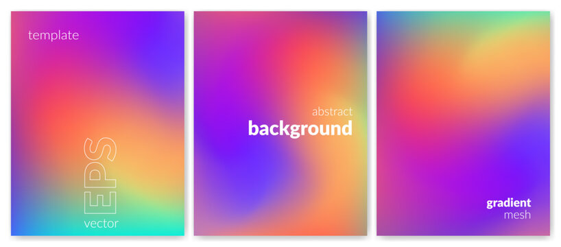 Abstract liquid background set. Gradient mesh. Effect multi color blend. Blurred fluid colorful mix. Modern design template for web cover, header, ad banner, poster, brochure, flyer. Vector image