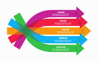 Modern multi-arrow infographic with overlapping ribbons, featuring placeholder text and clean vector design. Vector illustration.