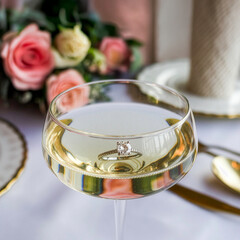 Table Set for Engagement Celebration, with Ring in Champagne Glass 3