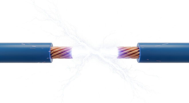 Electric cables sparking with exposed wires and electrical discharge - Professional isolated electrical effect on transparent PNG background perfect for technology and energy design projects