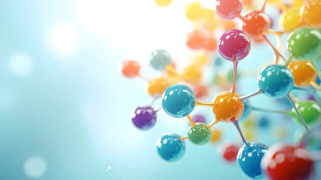 Molecular Marvel: A vibrant, close-up view of a complex molecular structure, composed of colorful spheres connected by intricate bonds, symbolizing the beauty and complexity of the scientific world.
