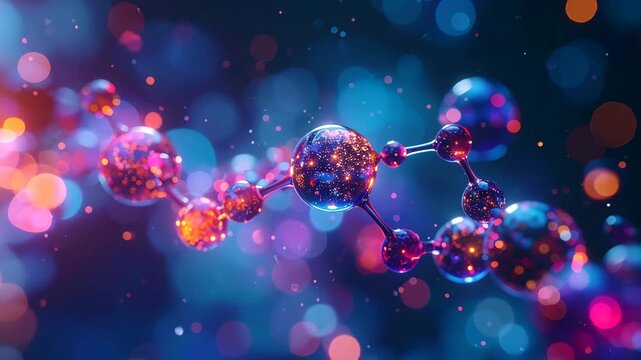 Molecular Marvel: A captivating close-up showcases a beautifully rendered molecular structure, its vibrant spheres connected against a blurred, color-rich backdrop.