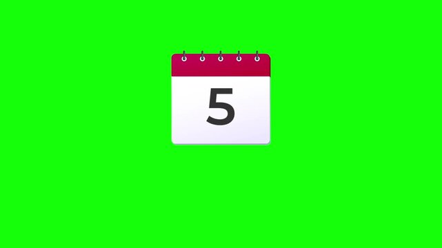 Flat style calendar animation representing a full month with tear-off pages counting from day 1 to 31 on a green background. 4K resolution.