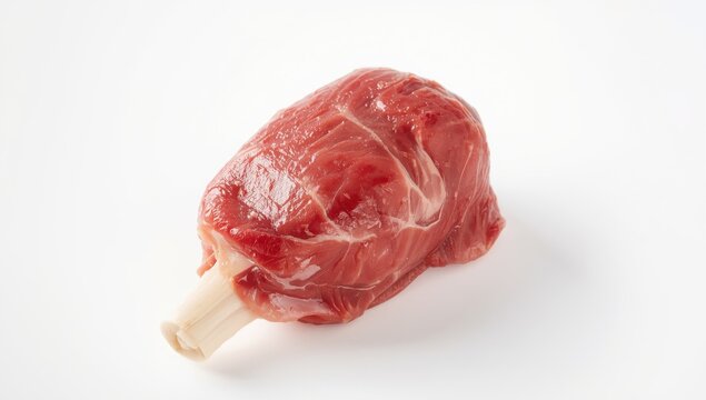 Fresh pork knuckle with bone on a white background, ideal for cooking, butchery, and food presentation