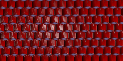Fototapeta premium Abstract red cubes box background backdrop with neon light from inside. 3D rendering illustration.