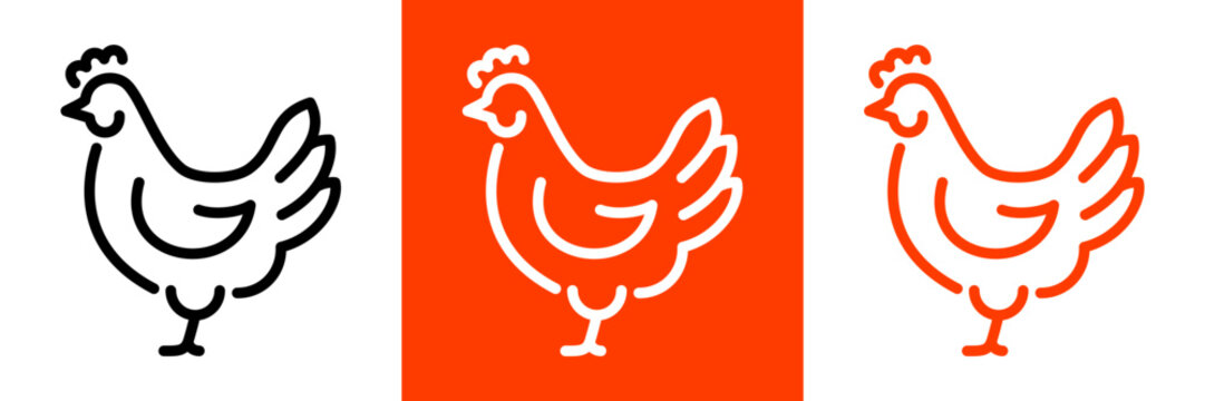 Outline chicken symbol in clean vector execution. Simple poultry icon designed for branding, icons sets, food illustrations and farm themed projects.
