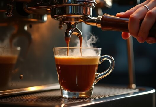 Authentic Italian Espresso Extraction Ritual Vintage Espresso Machine Barista Action