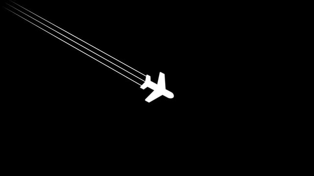 Glowing Simple plane icon, flay icon animation concept, simple flat plane animation. Airplane line path animation, Travel on airplane location map. 4k motion isolated on transparent background.