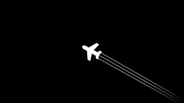 Glowing Simple plane icon, flay icon animation concept, simple flat plane animation. Airplane line path animation, Travel on airplane location map. 4k motion isolated on transparent background.