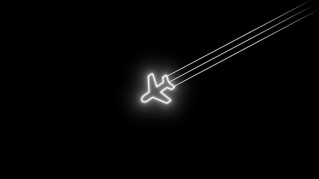 Glowing Simple plane icon, flay icon animation concept, simple flat plane animation. Airplane line path animation, Travel on airplane location map. 4k motion isolated on transparent background.