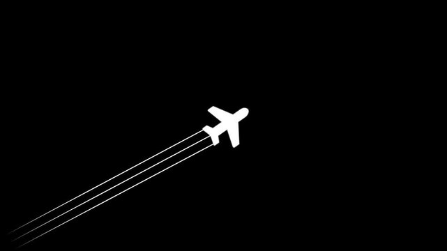 Glowing Simple plane icon, flay icon animation concept, simple flat plane animation. Airplane line path animation, Travel on airplane location map. 4k motion isolated on transparent background.