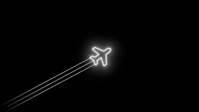 Glowing Simple plane icon, flay icon animation concept, simple flat plane animation. Airplane line path animation, Travel on airplane location map. 4k motion isolated on transparent background.