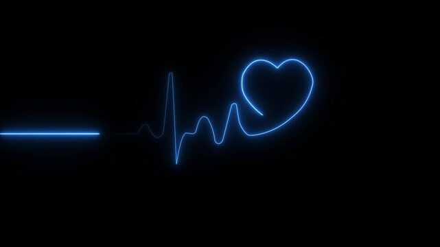 Glowing neon heartbeat pulse line animation. Neon heartbeat monitor ecg line animation. Medical laboratory concept.